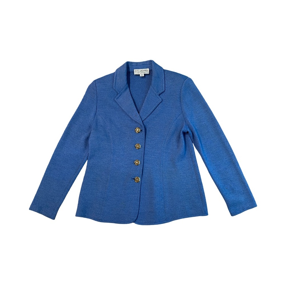 St. John Royal Blue Knit Blazer with Gold Buttons